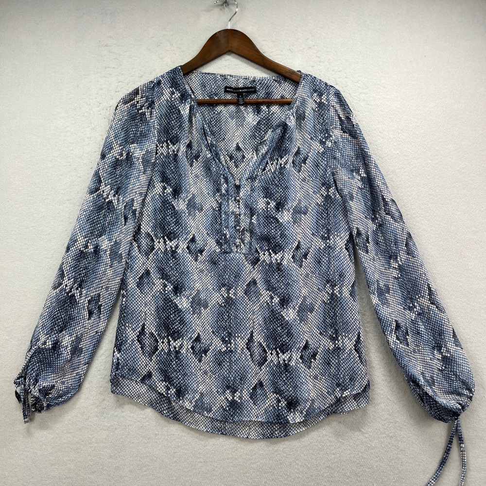 White House Black Market Blouse Womens 2 Blue Snake Skin Long Sleeve Boho Top